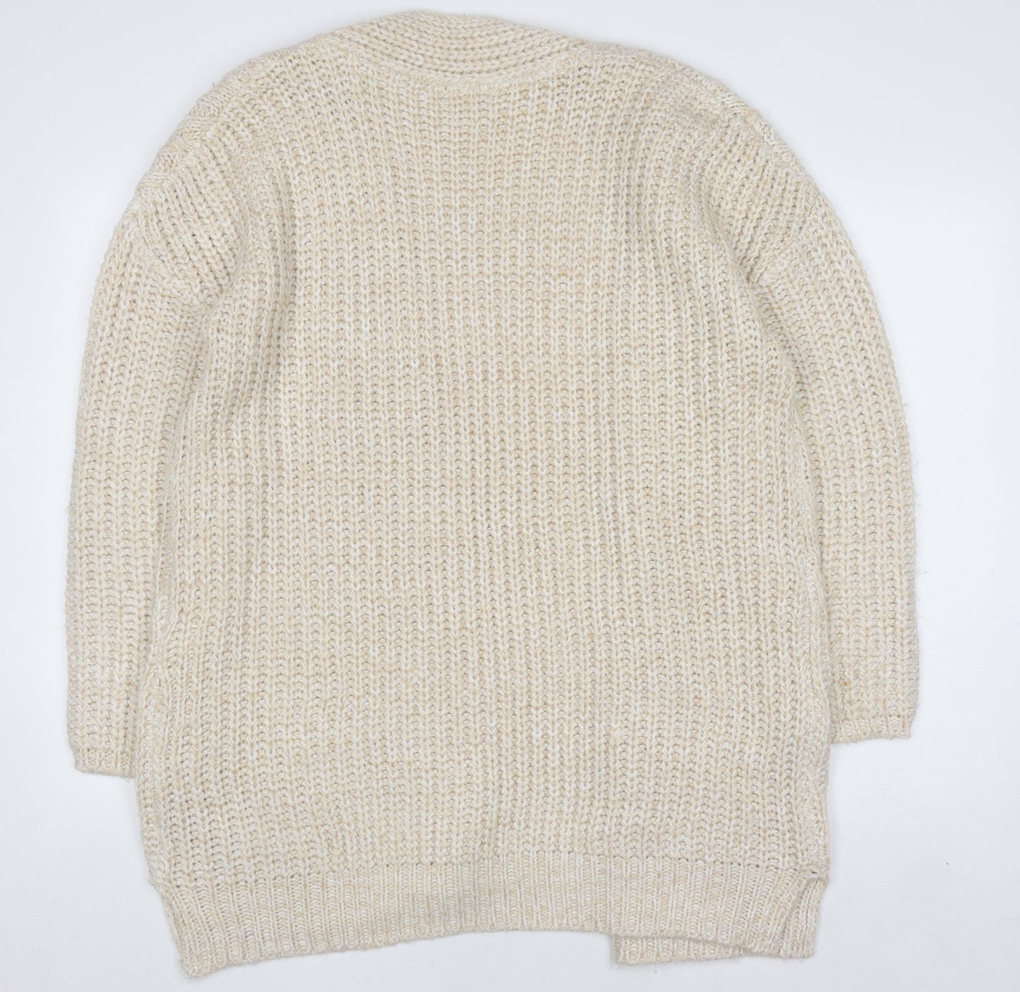 M&Co Women Beige Cable-Knit Long Sleeve Open Cardigan Size 16
