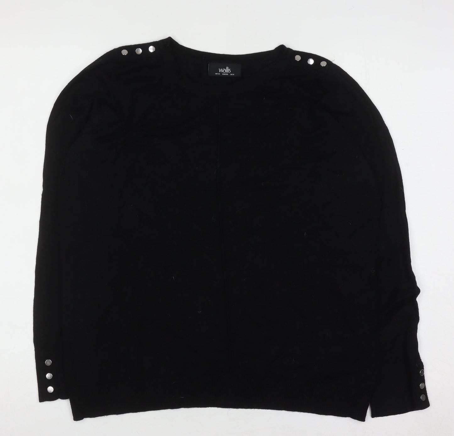 Wallis Women Black UK 12 Crew Neck Long Sleeve Button Jumper