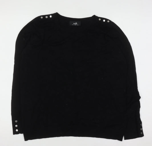 Wallis Women Black UK 12 Crew Neck Long Sleeve Button Jumper