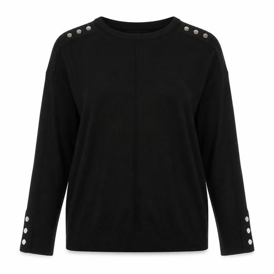 Wallis Women Black UK 12 Crew Neck Long Sleeve Button Jumper