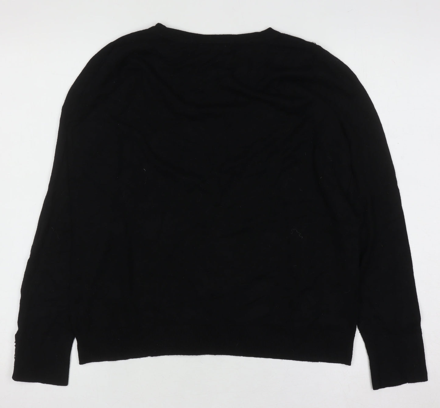 Wallis Women Black UK 12 Crew Neck Long Sleeve Button Jumper