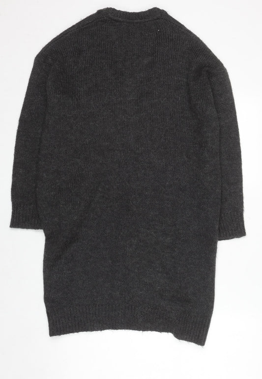H&M Women’s Black Chunky Knit Mohair Blend Long Cardigan Size S