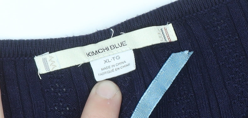 Kimchi Blue Women's Navy Bow Tie Cardigan XL Knit Jumper
