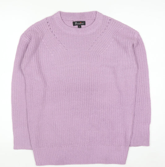 Paramour Women Purple Acrylic Chunky Knit Crew Neck Jumper Size S