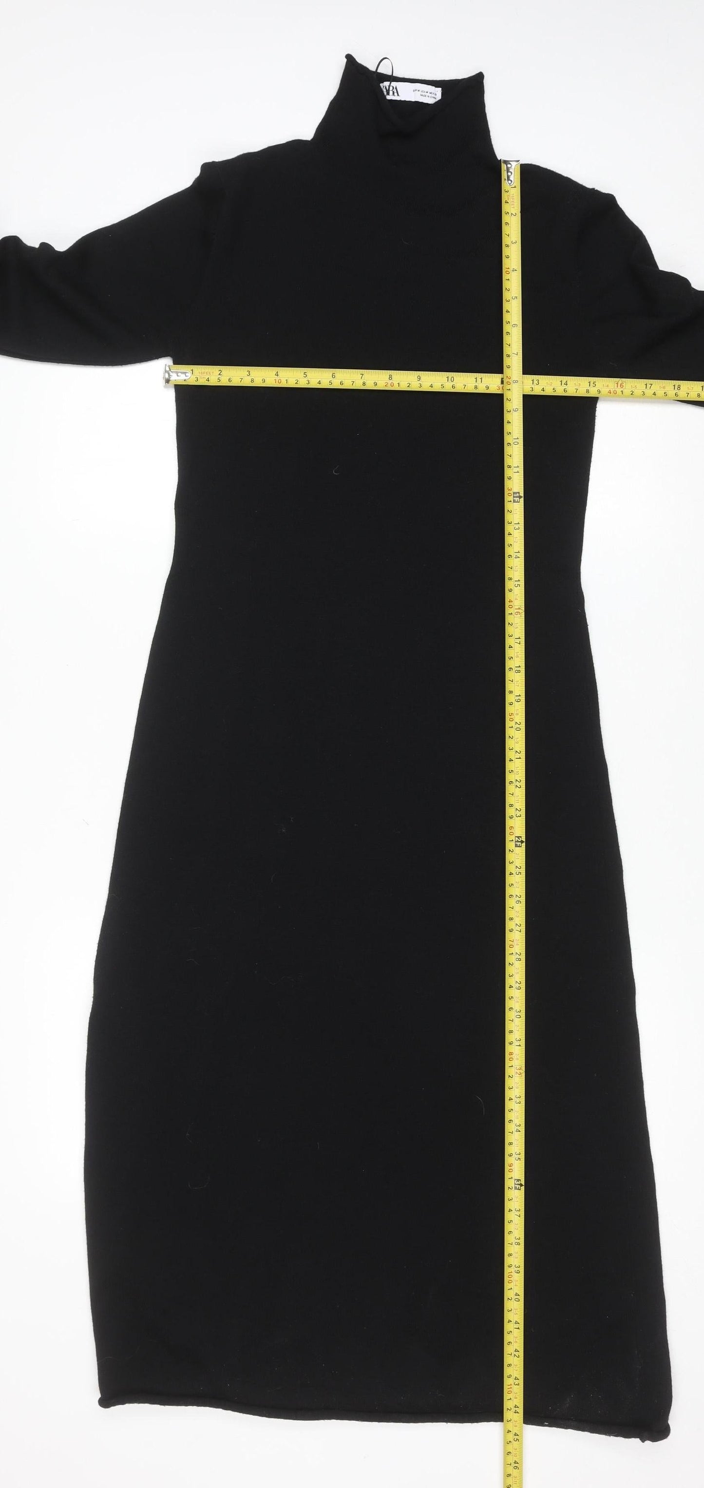 Zara Women Black Knit Shift Dress Size 12 Long Sleeve High Neck