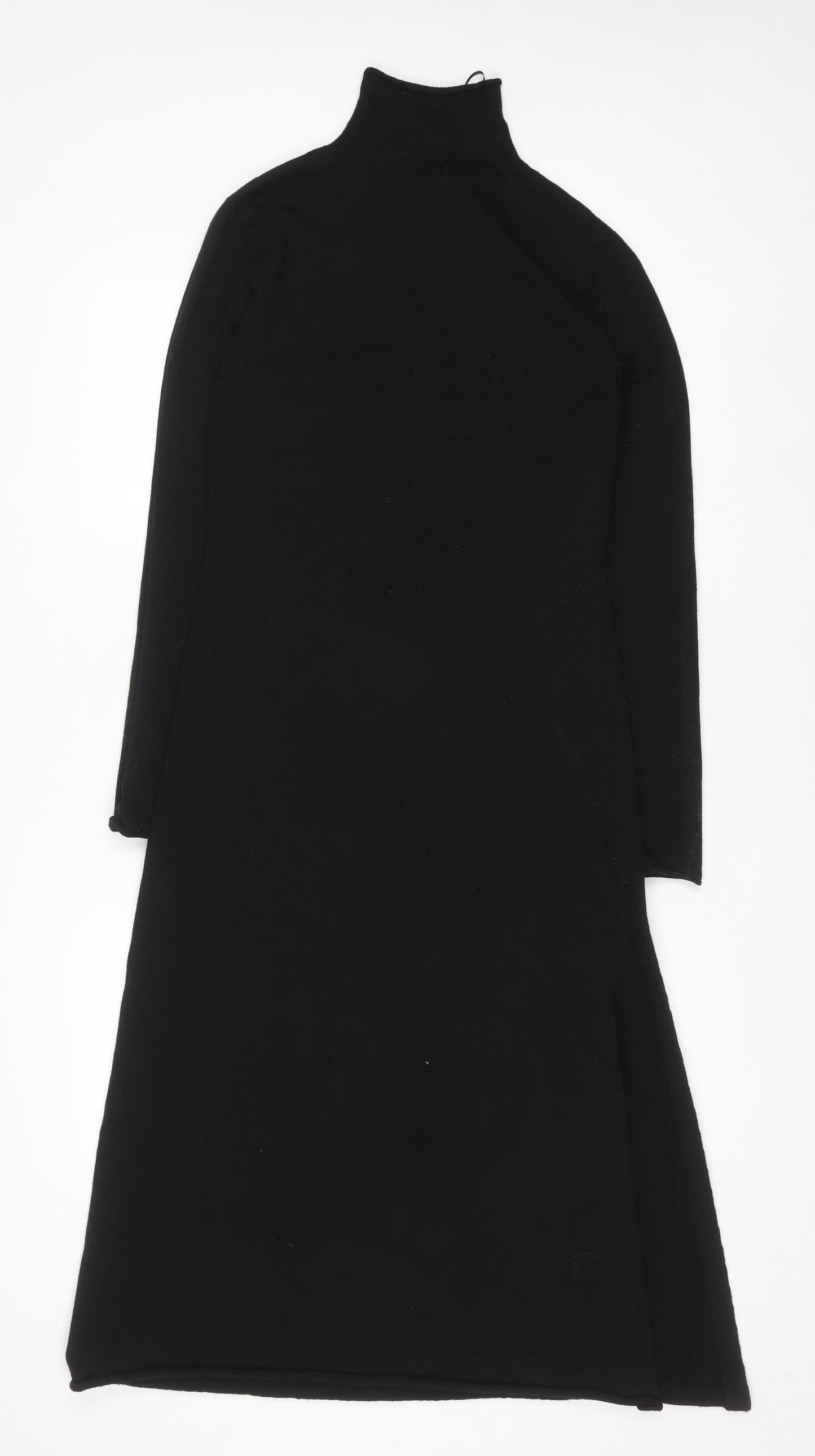 Zara Women Black Knit Shift Dress Size 12 Long Sleeve High Neck