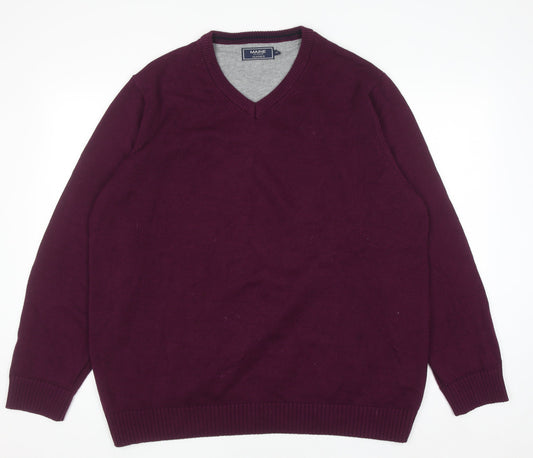Maine New England Men's Purple V-Neck Cotton Jumper XL