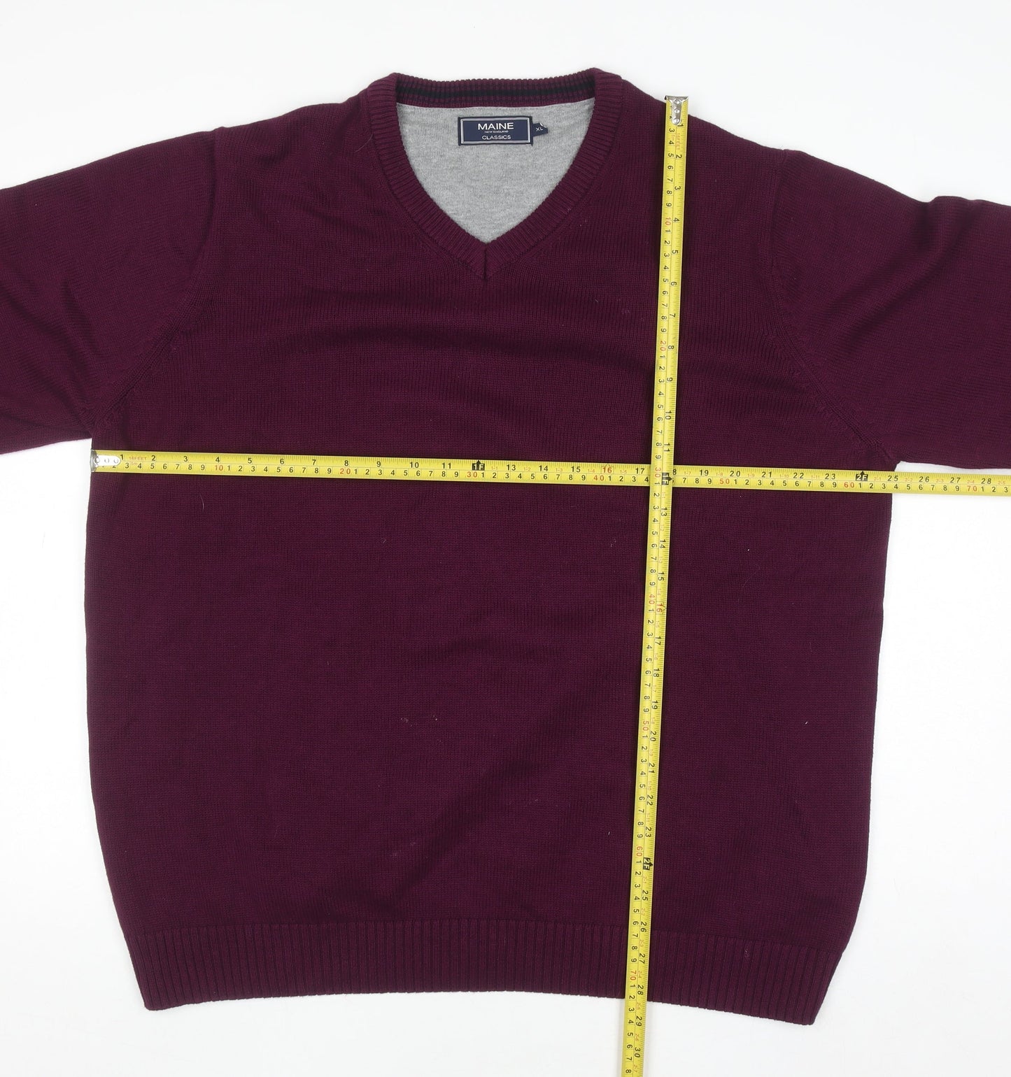 Maine New England Men's Purple V-Neck Cotton Jumper XL