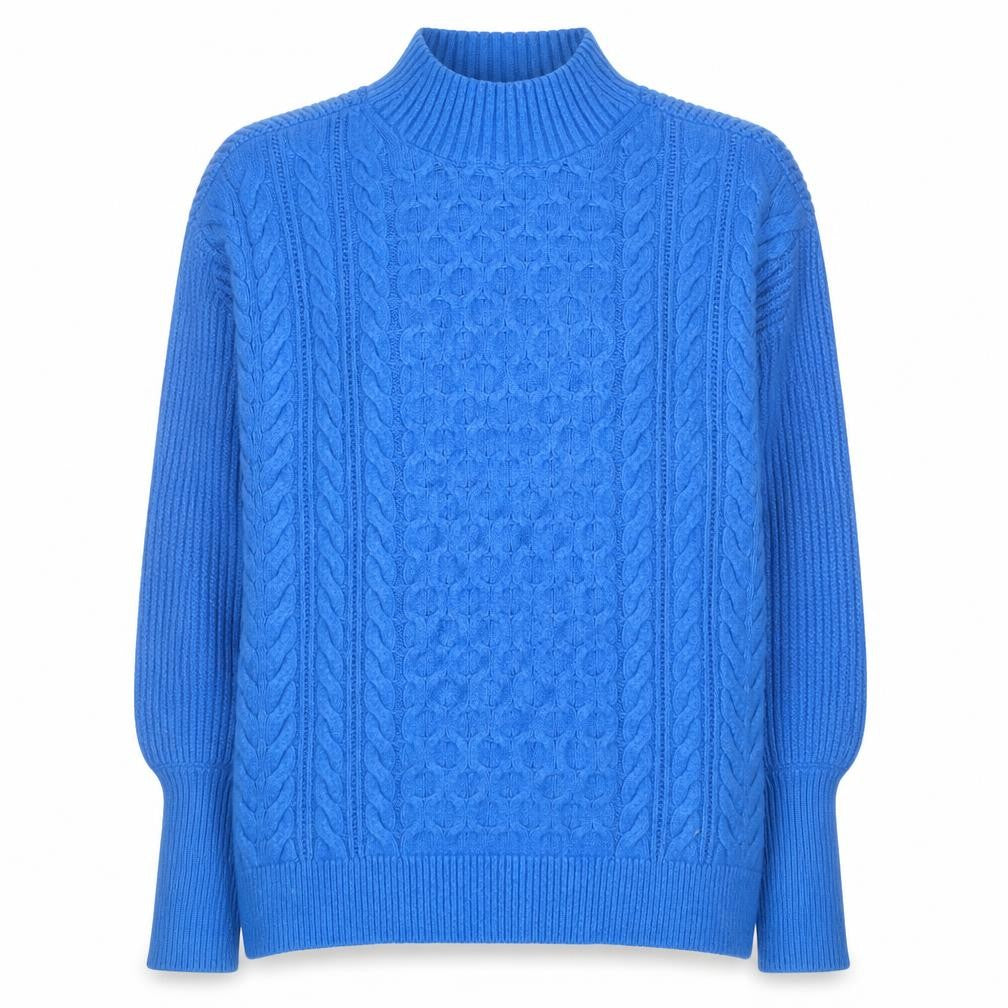 Marks & Spencer Women's Blue Mock Neck Cable Knit Jumper Small