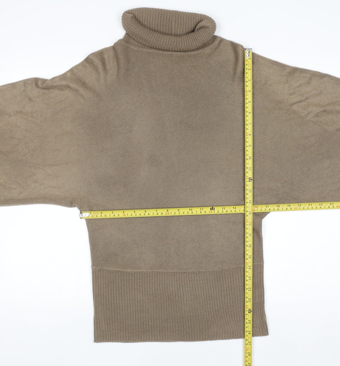 BCBGMAXAZRIA Women Beige Roll Neck Knit Jumper Size S Relaxed Fit