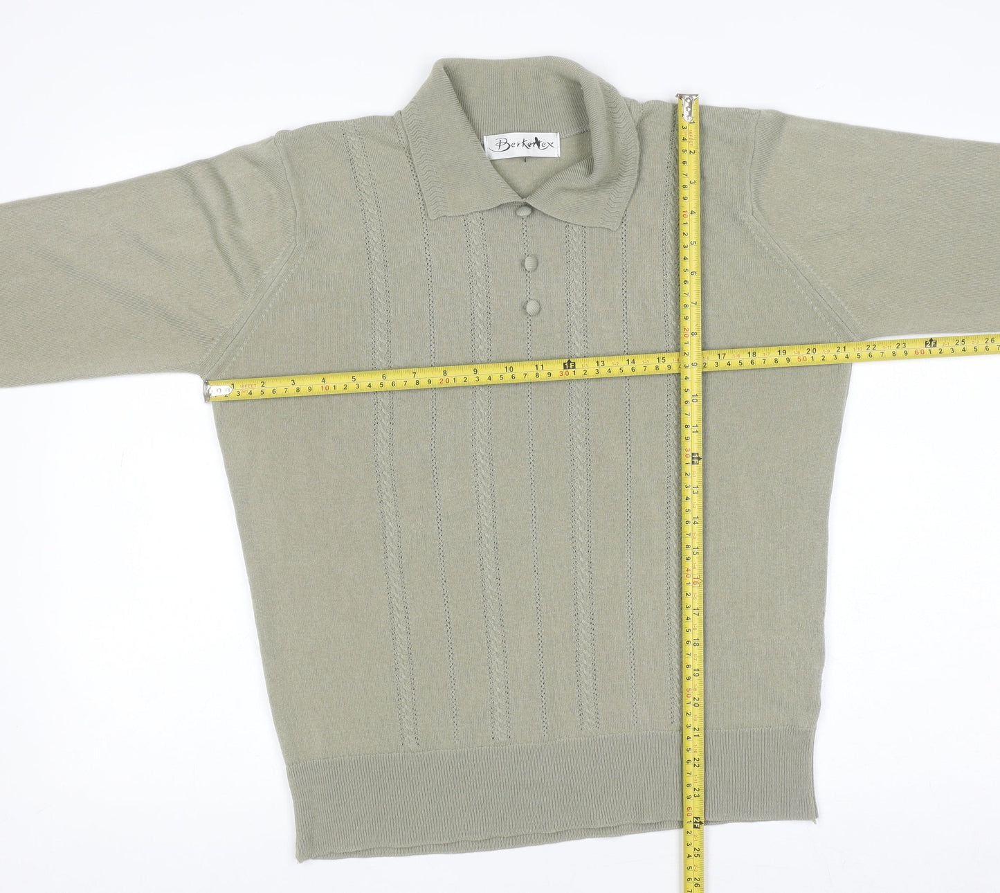 Berkertex Women's Green Collared Knit Jumper Size 16