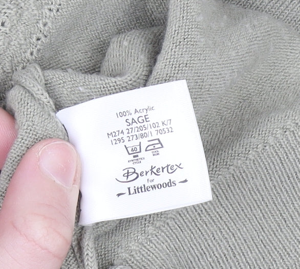 Berkertex Women's Green Collared Knit Jumper Size 16
