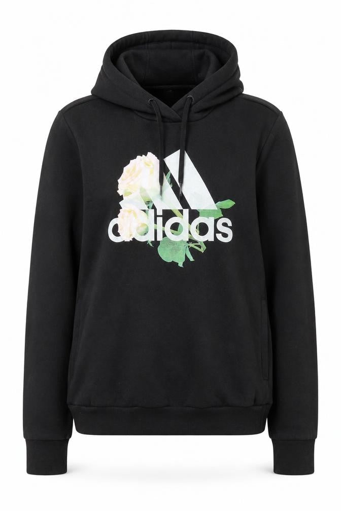 Adidas Womens Black Floral Logo Pullover Hoodie UK 12-14 M