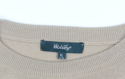 Wolsey Mens Beige XL Crew Neck Pullover Jumper Merino Wool Blend