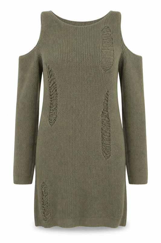 In The Style Women’s Green Size 14 Cold Shoulder Distressed Jumper Dress