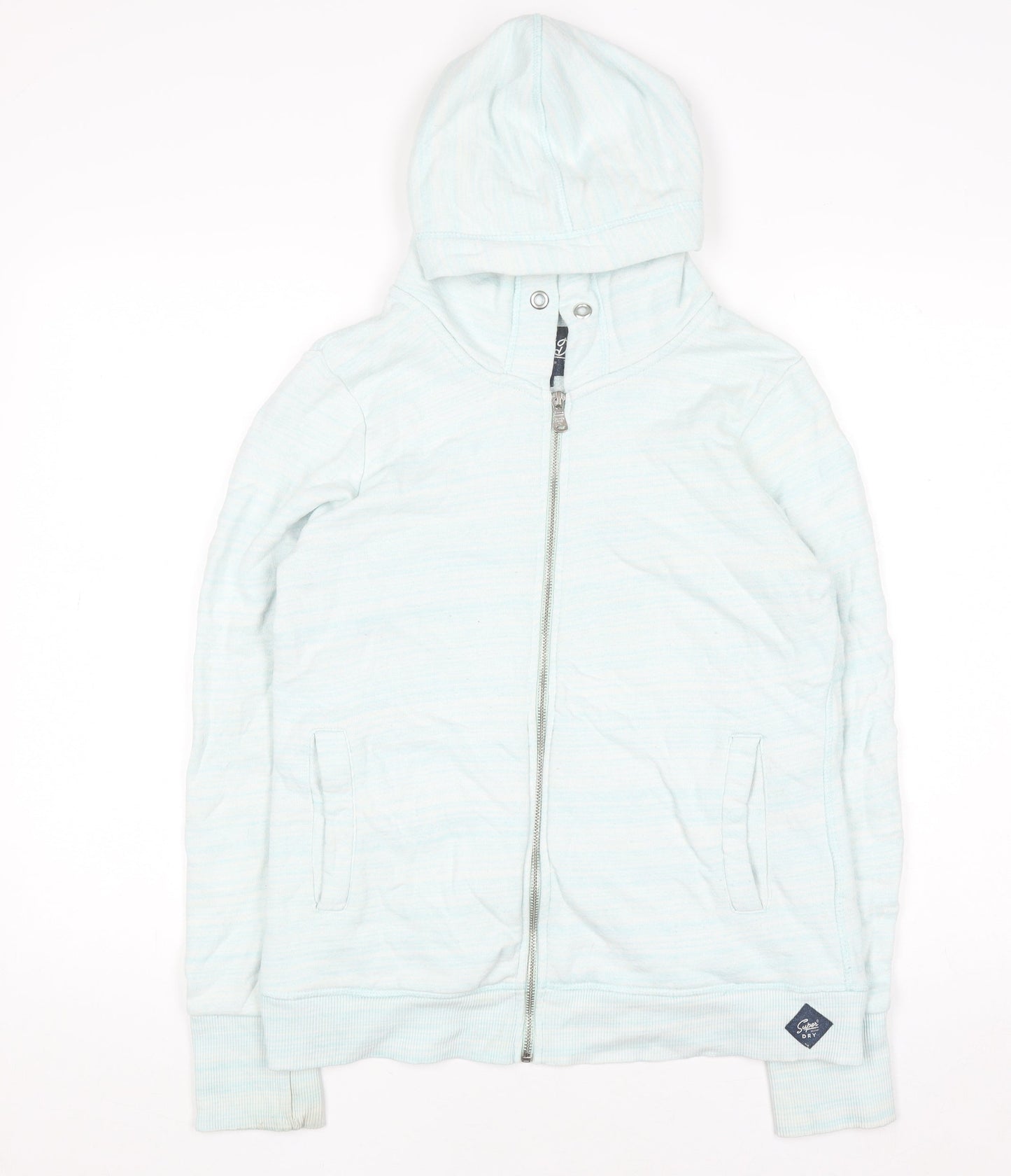 Superdry Women Light Blue Full Zip Hoodie Size L Cotton Blend