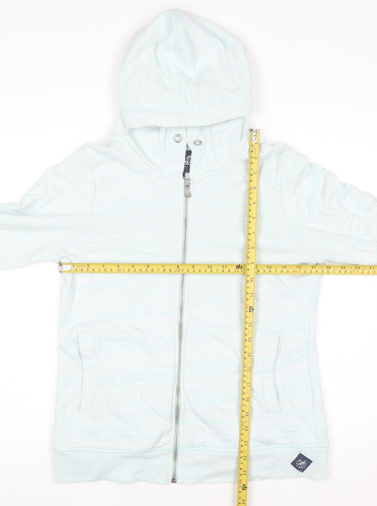 Superdry Women Light Blue Full Zip Hoodie Size L Cotton Blend