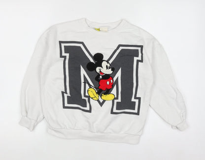 Front view of Disney boys’ white mickey mouse pullover sweatshirt 9 years 90th anniversary