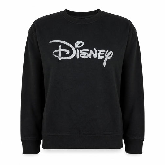 Disney Women’s Black Pullover Sweatshirt UK 10/12 Silver Logo Crew Neck