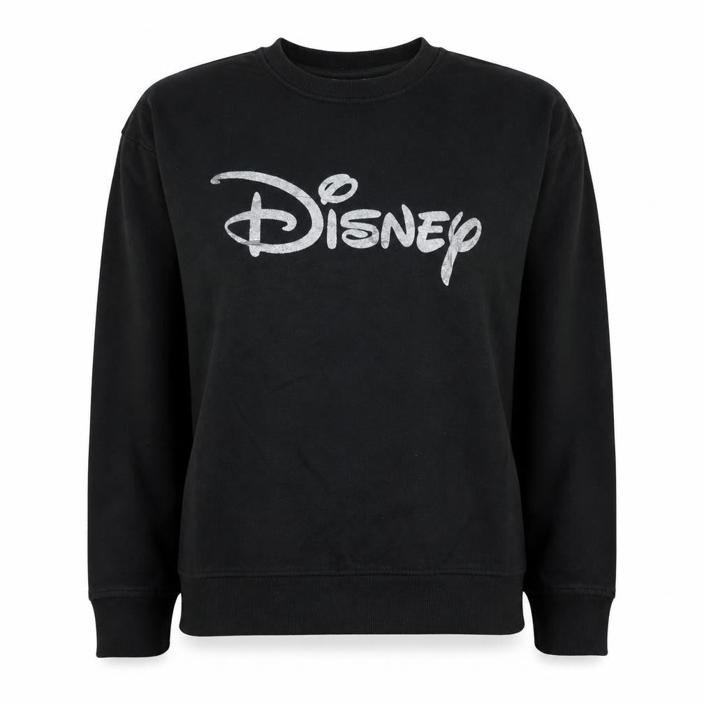 Disney Women’s Black Pullover Sweatshirt UK 10/12 Silver Logo Crew Neck