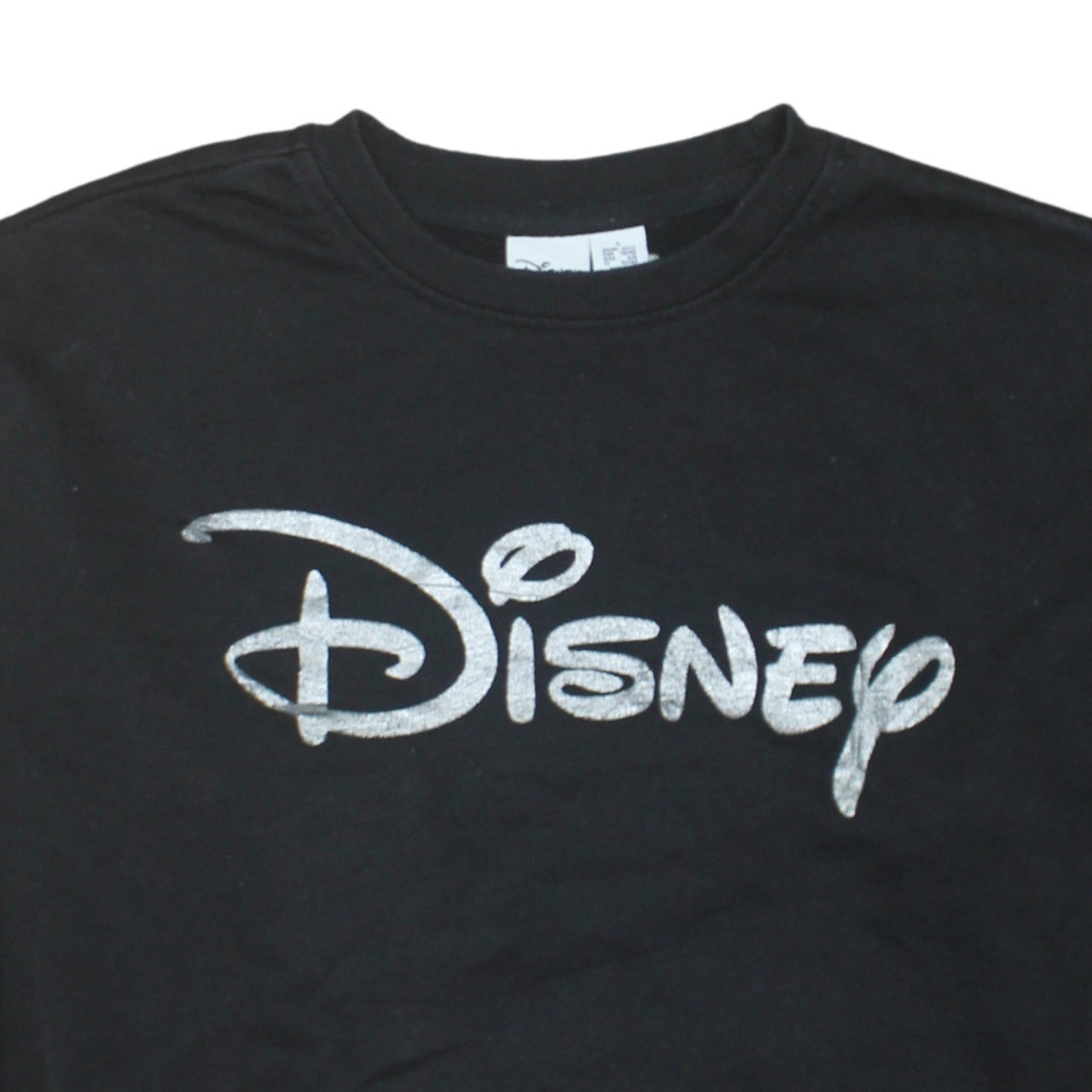 Disney Women’s Black Pullover Sweatshirt UK 10/12 Silver Logo Crew Neck