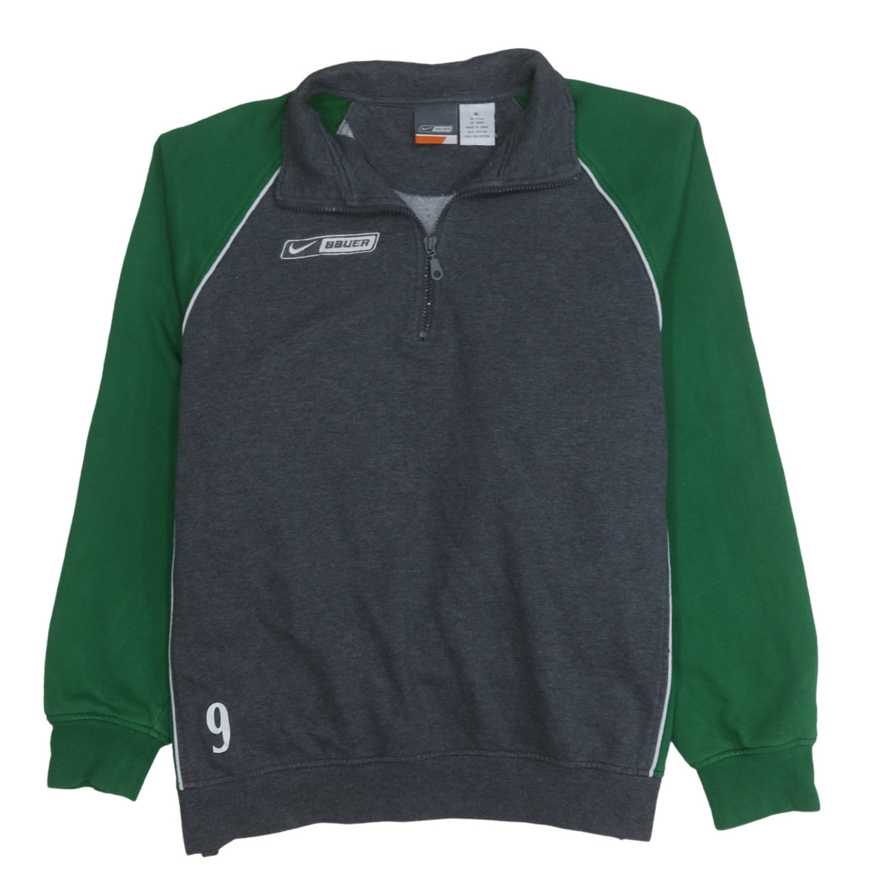 Nike Bauer Men's XL Green Grey 1/4 Zip Sports Sweatshirt
