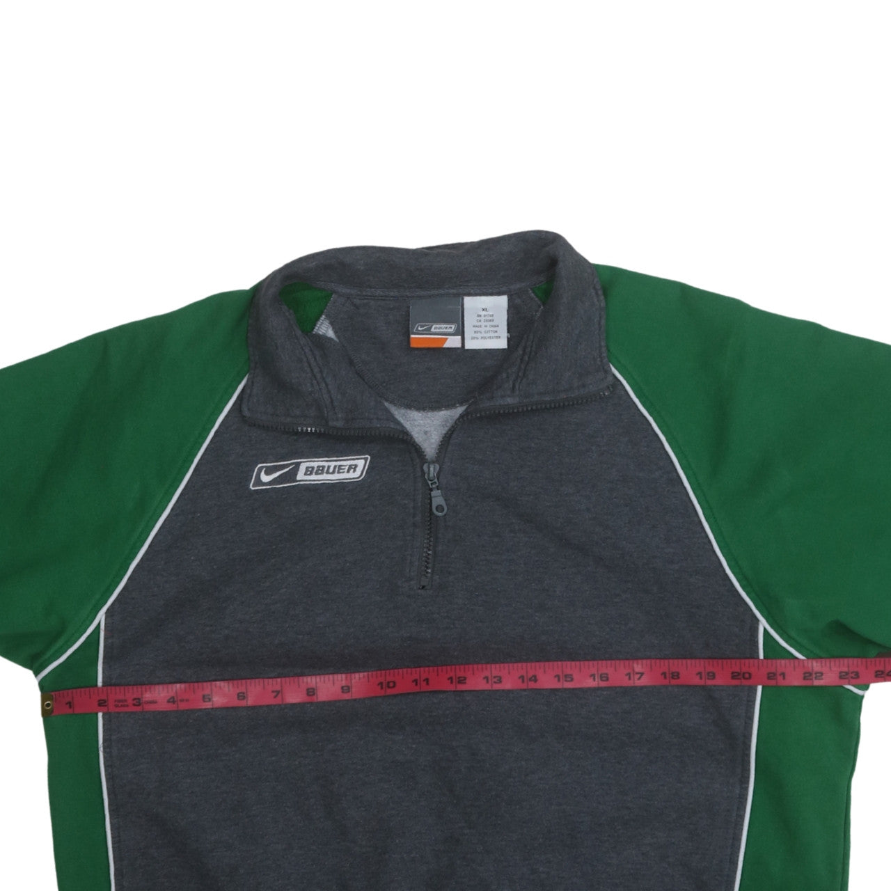 Nike Bauer Men's XL Green Grey 1/4 Zip Sports Sweatshirt
