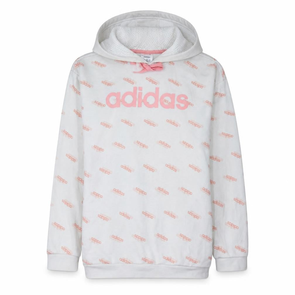Adidas Womens White Pink Logo Pullover Hoodie XS