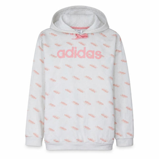 Adidas Womens White Pink Logo Pullover Hoodie XS