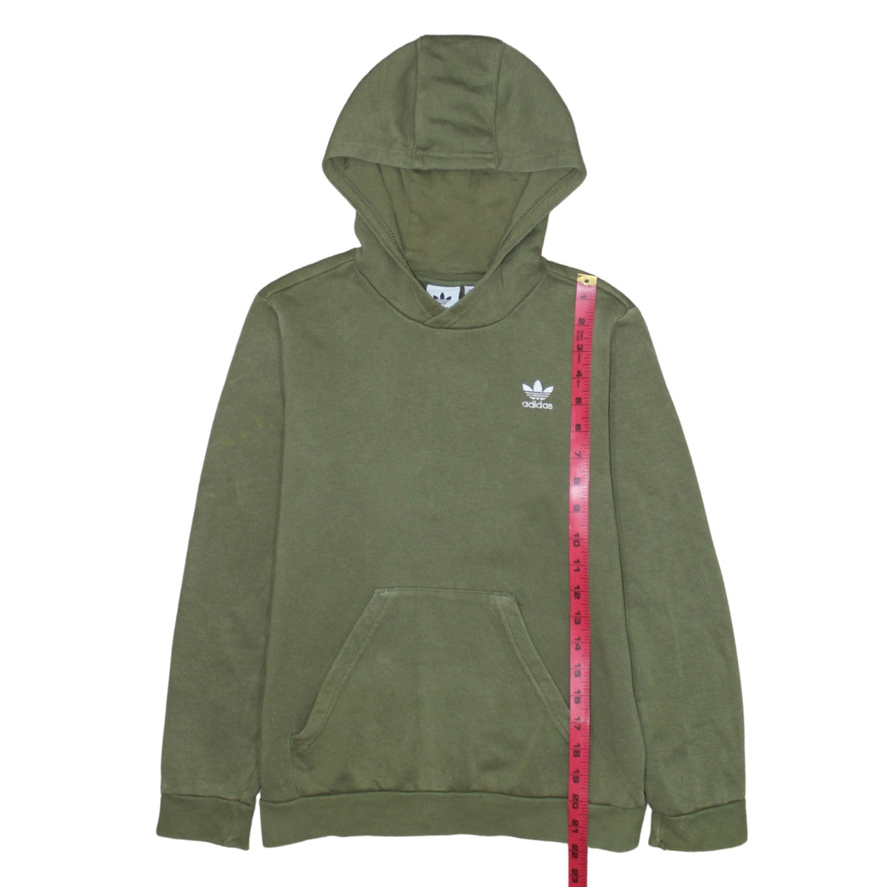 Adidas Boys Khaki Green Pullover Hoodie 11-12 Years Cotton Blend Logo Casual