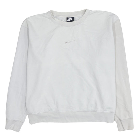 Nike Women White Crew Neck Pullover Sweatshirt L Cotton Blend