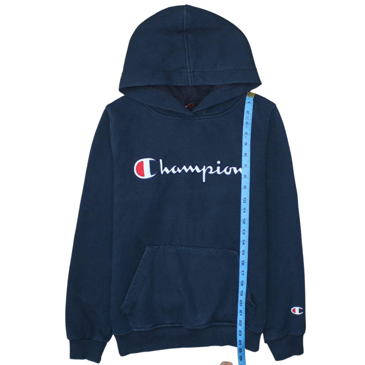 Champion Teens Blue Pullover Hoodie M Embroidered Logo Fleece