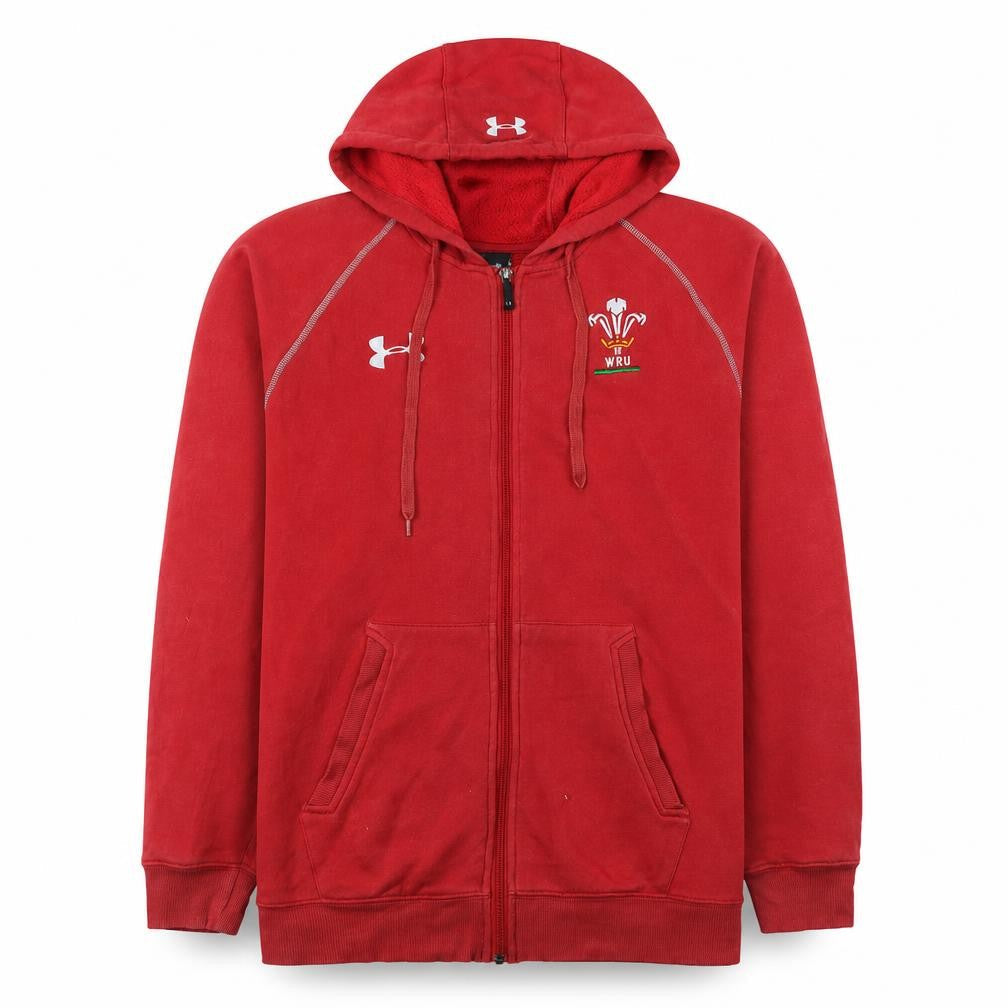 Under Armour Men's Red Full Zip Hoodie Medium WRU Rugby Fleece