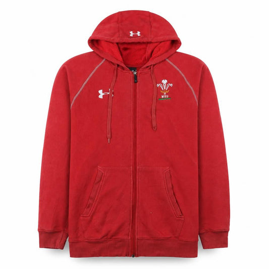 Under Armour Men's Red Full Zip Hoodie Medium WRU Rugby Fleece