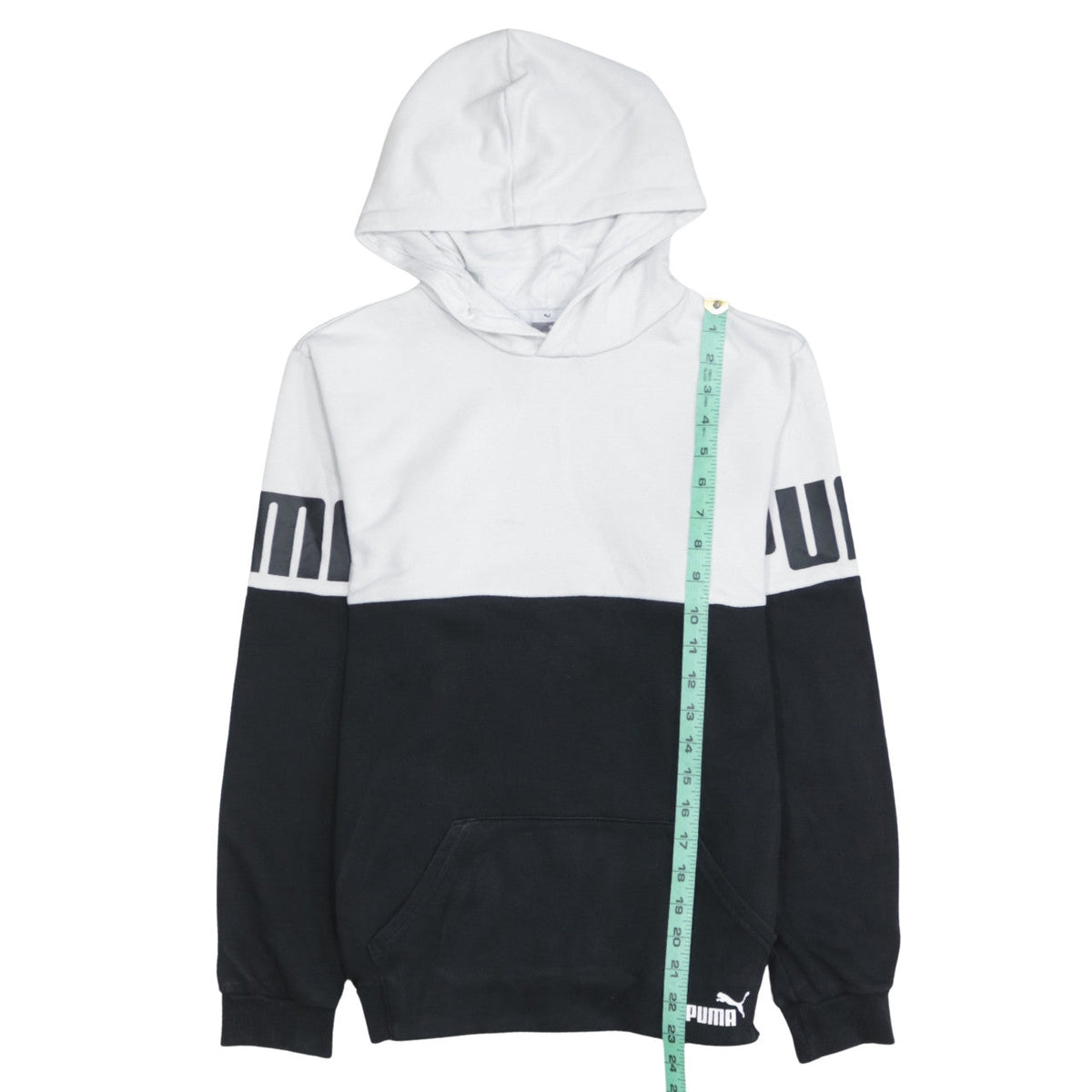 Puma Boys White and Black Pullover Hoodie Size 13-14 Years Colourblock