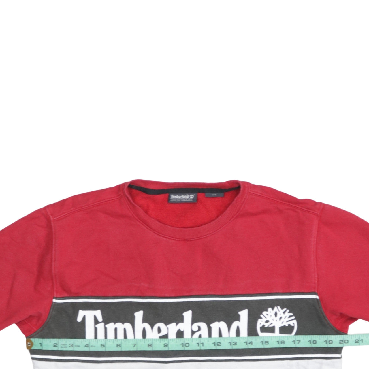 Timberland Men’s Red White Logo Crew Neck Pullover Sweatshirt Size S