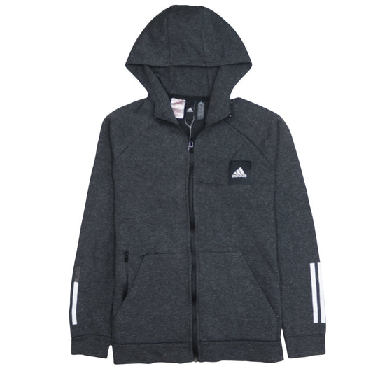 Adidas Boys Dark Grey Full Zip Hoodie Size 11-12 Years Hooded Sportswear