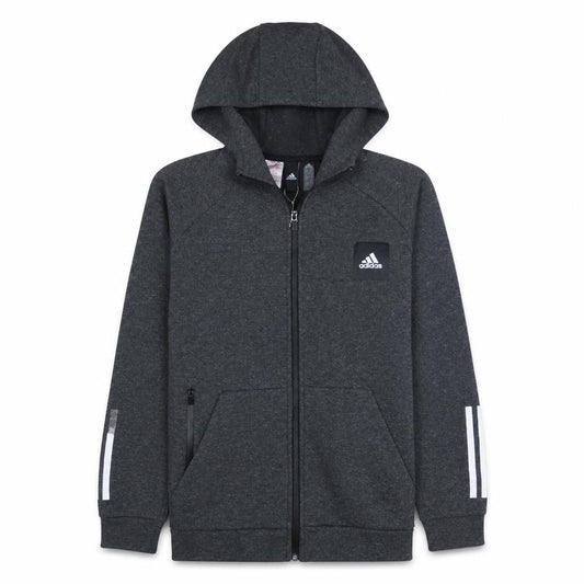 Adidas Boys Dark Grey Full Zip Hoodie Size 11-12 Years Hooded Sportswear