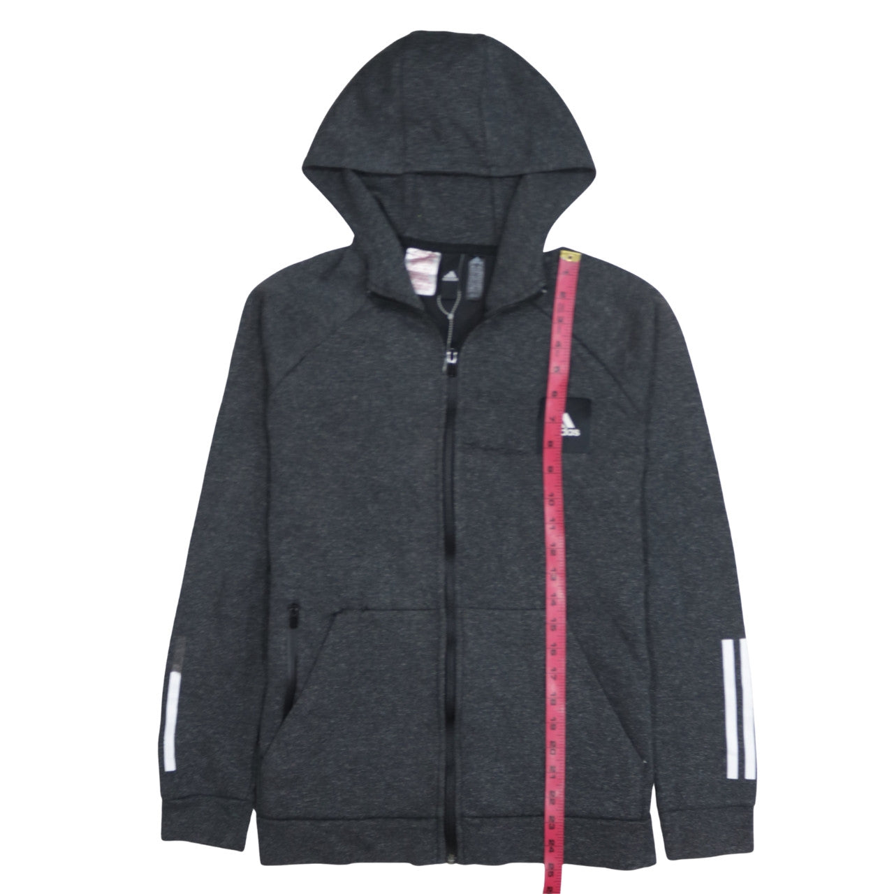 Adidas Boys Dark Grey Full Zip Hoodie Size 11-12 Years Hooded Sportswear