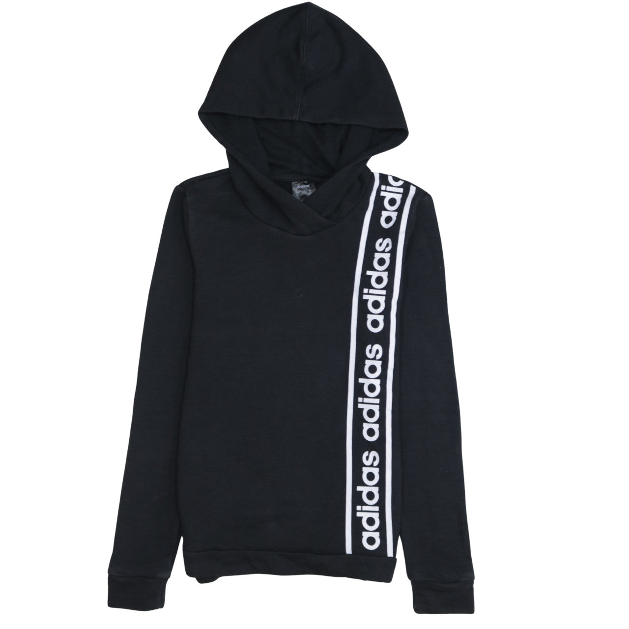 adidas Teens Black XS Pullover Hoodie with Logo Stripe Design