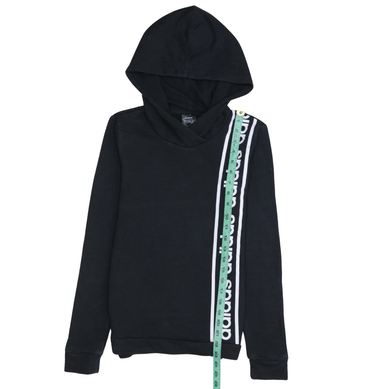 adidas Teens Black XS Pullover Hoodie with Logo Stripe Design