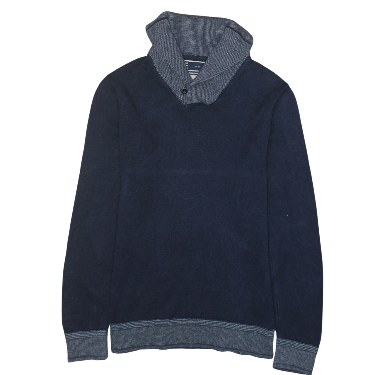 Tommy Hilfiger Men's Blue Cotton Shawl Collar Pullover Jumper M