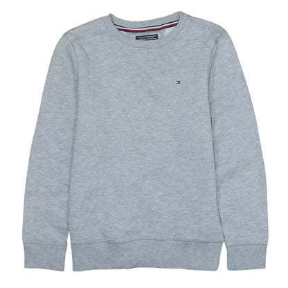 Additional front view of Tommy Hilfiger boys’ grey sweatshirt, size 152, cotton blend crew neck