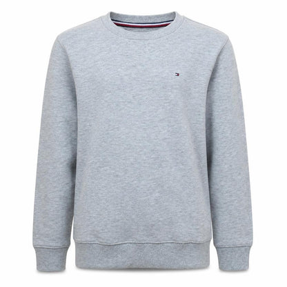 Front view of Tommy Hilfiger boys’ grey sweatshirt, size 152, cotton blend crew neck