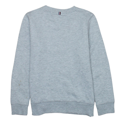Back view of Tommy Hilfiger boys’ grey sweatshirt, size 152, cotton blend crew neck