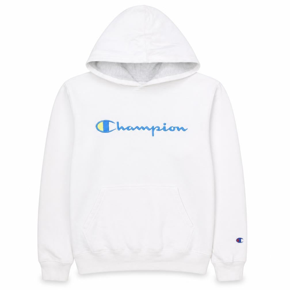 Champion Boys White Pullover Hoodie Size L Embroidered Logo Cotton Blend