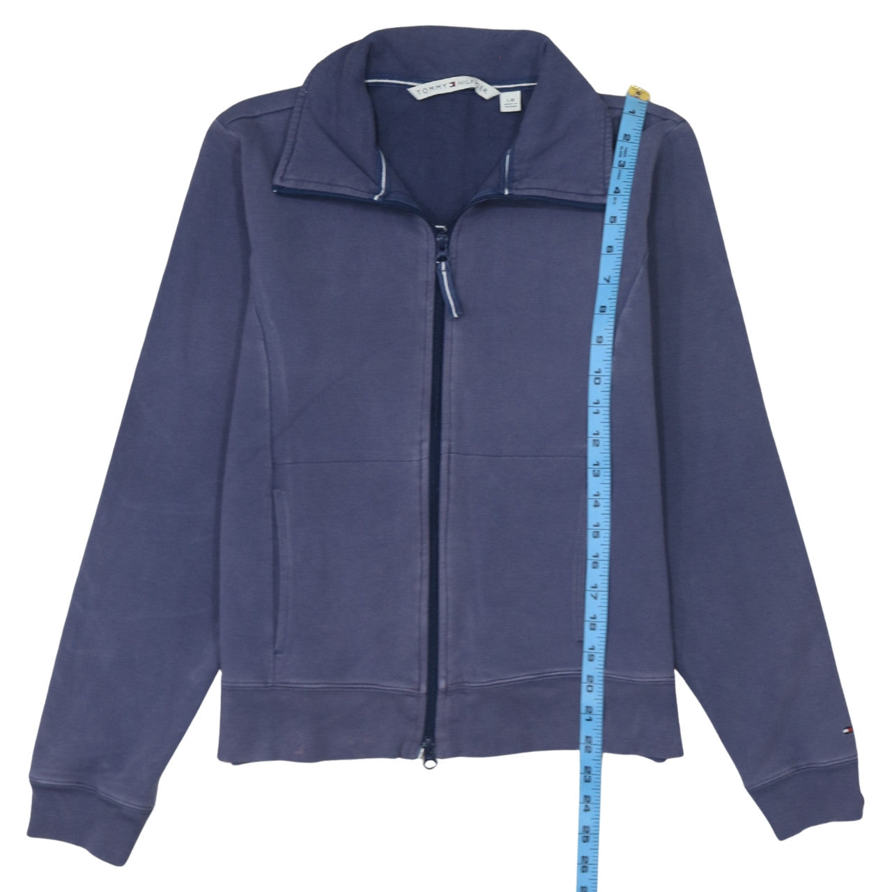 Tommy Hilfiger Women Blue Full Zip Hoodie Sweatshirt L Cotton Blend