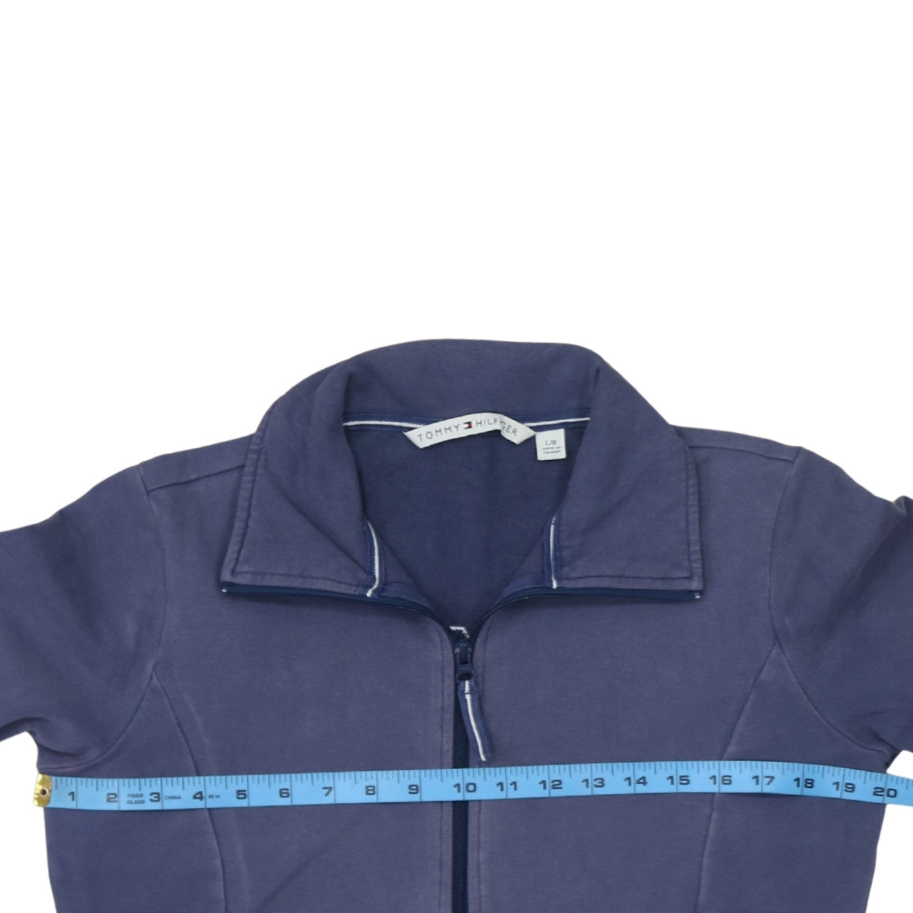 Tommy Hilfiger Women Blue Full Zip Hoodie Sweatshirt L Cotton Blend