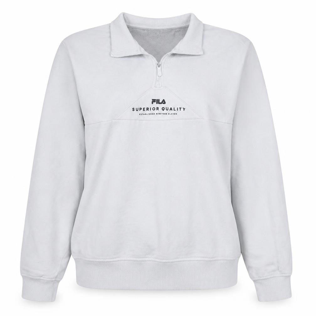 Fila Women’s White 1/4 Zip Sweatshirt Medium Cotton Blend Pullover