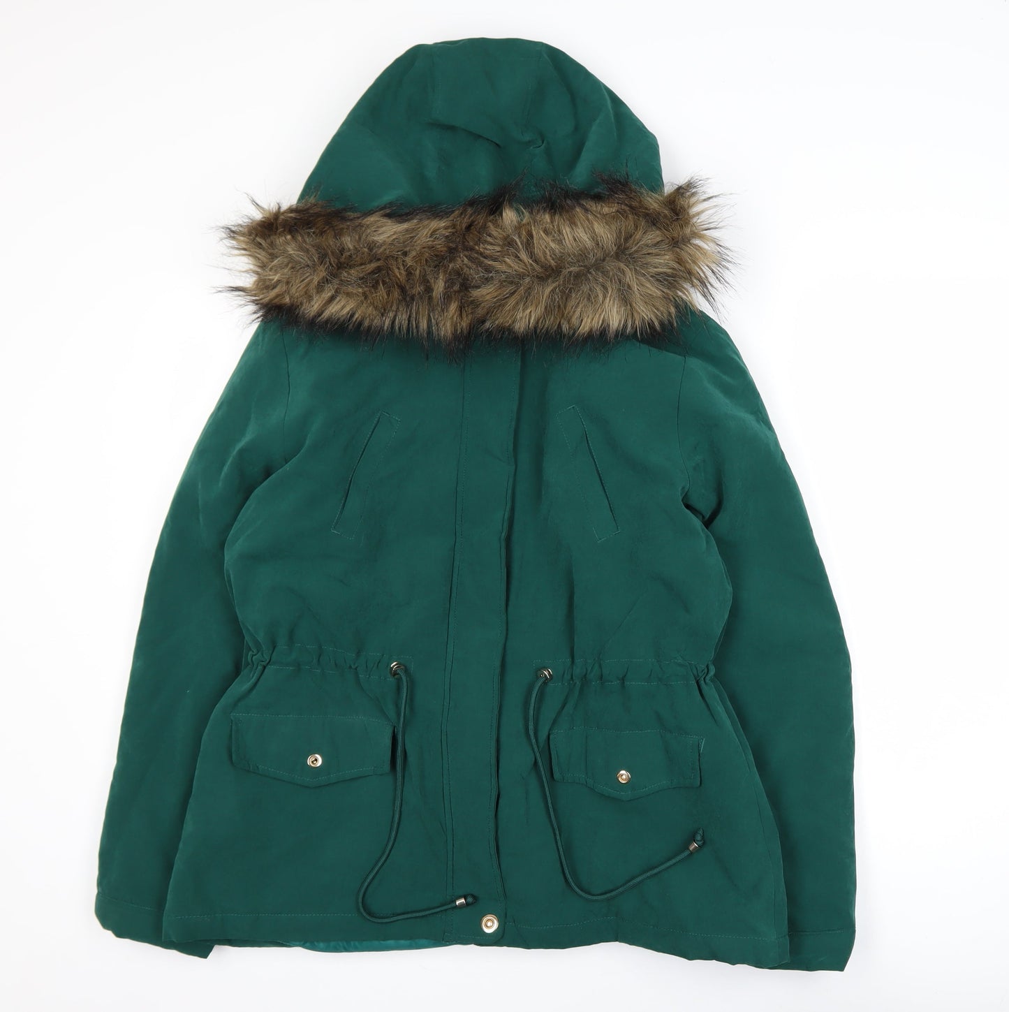 Primark Women’s Green Faux Fur Hooded Parka Coat Size 12